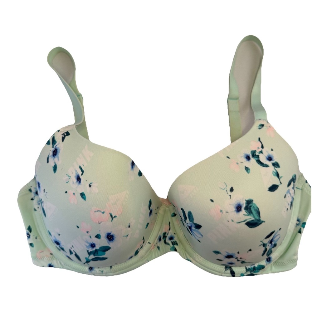 Victoria's Secret PINK Bra Wear Everywhere Lightly Lined Size 34DD Blue Floral‎
